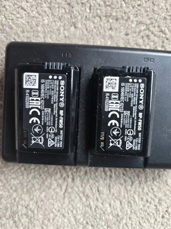 RAVPower Dual Charger + 2× Sony NP-FW50 Batteries